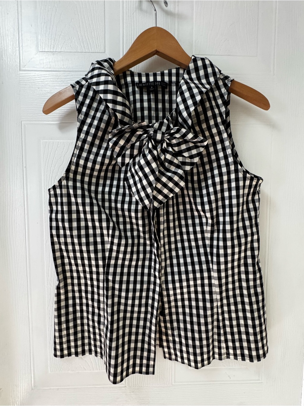 Lafayette 148 New York Black and White Gingham Tie-Neck Sleeveless Camisole